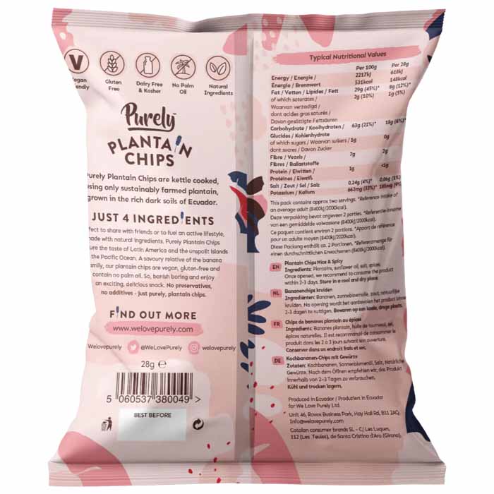 Purely - Plantain Chips - Nice & Spicy ,28g(1-Pack) - back