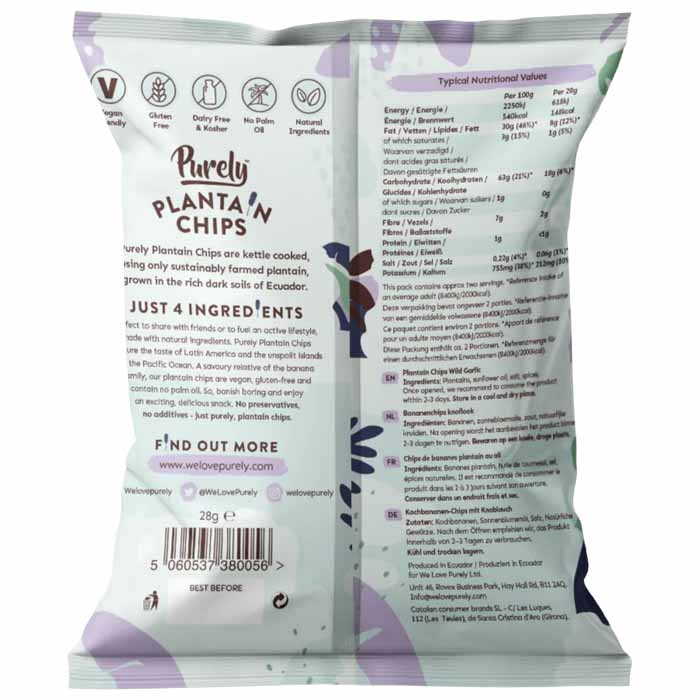 Purely - Plantain Chips - Wild Garlic ,28g(1-Pack) - back