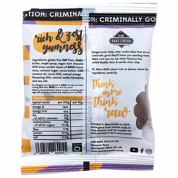 Raw Bake Station - Crookies Raw Cookie Dough Bites - Chocolatey & Orangey Crookies, 40g - back