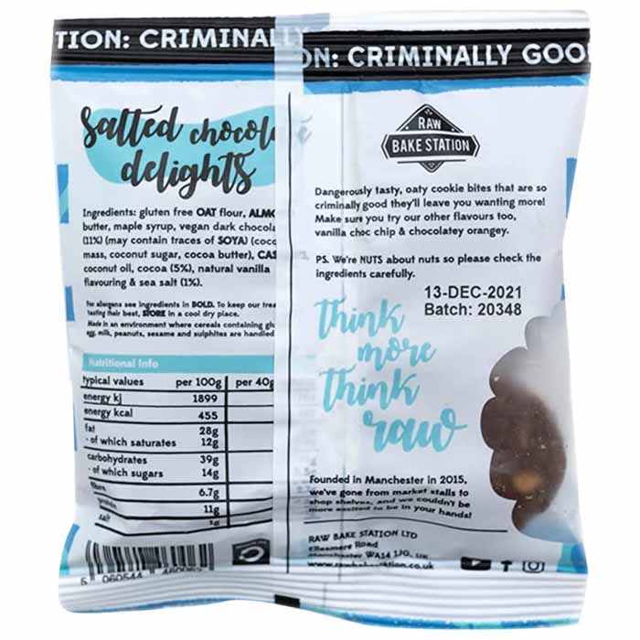 Raw Bake Station - Crookies Raw Cookie Dough Bites - Salted Double Choc Crookies, 40g - back