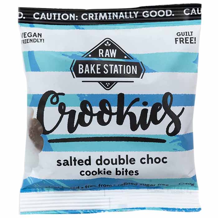 Raw Bake Station - Crookies Raw Cookie Dough Bites - Salted Double Choc Crookies, 40g