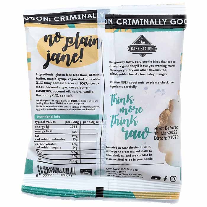 Raw Bake Station - Crookies Raw Cookie Dough Bites - Vanilla Choc Chip Crookies, 40g - back