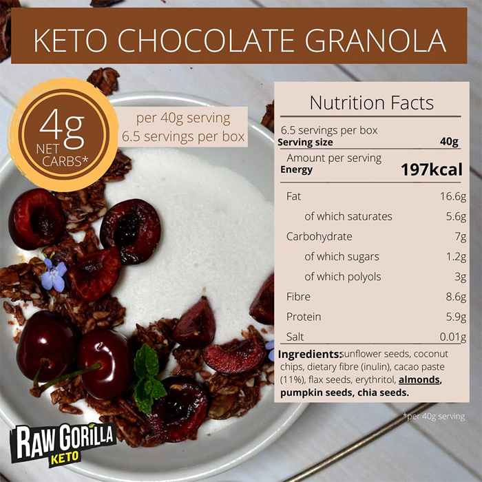 Raw Gorilla - Keto Chocolate Granola, 250g - back