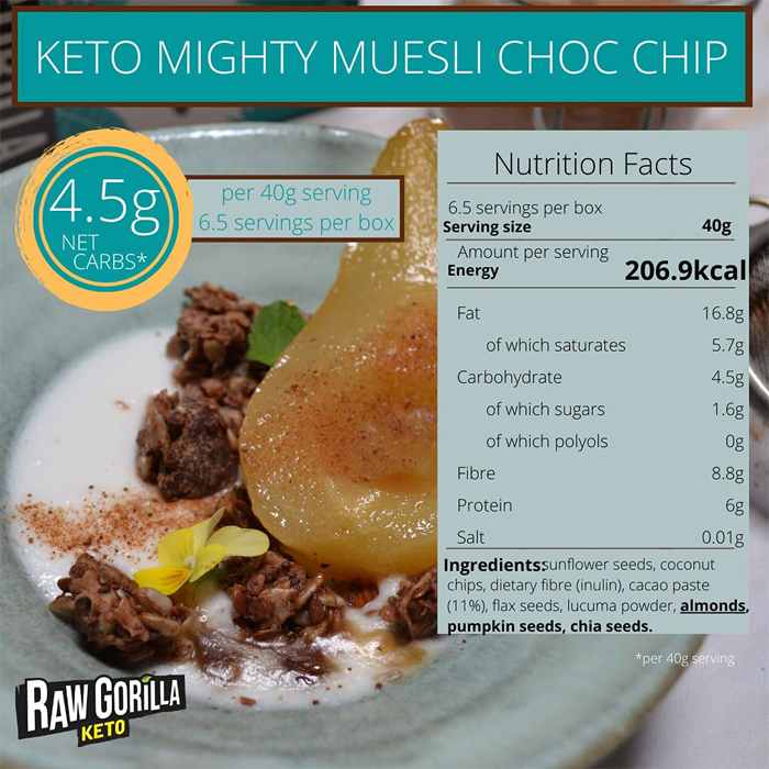 Raw Gorilla - Keto Mighty Muesli Choc Chip, 250g - back