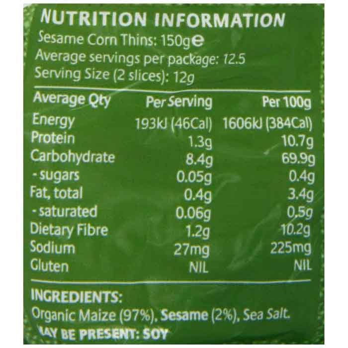 Real Foods - Sesame Corn Thin Organic, 150g  Pack of 6 - back