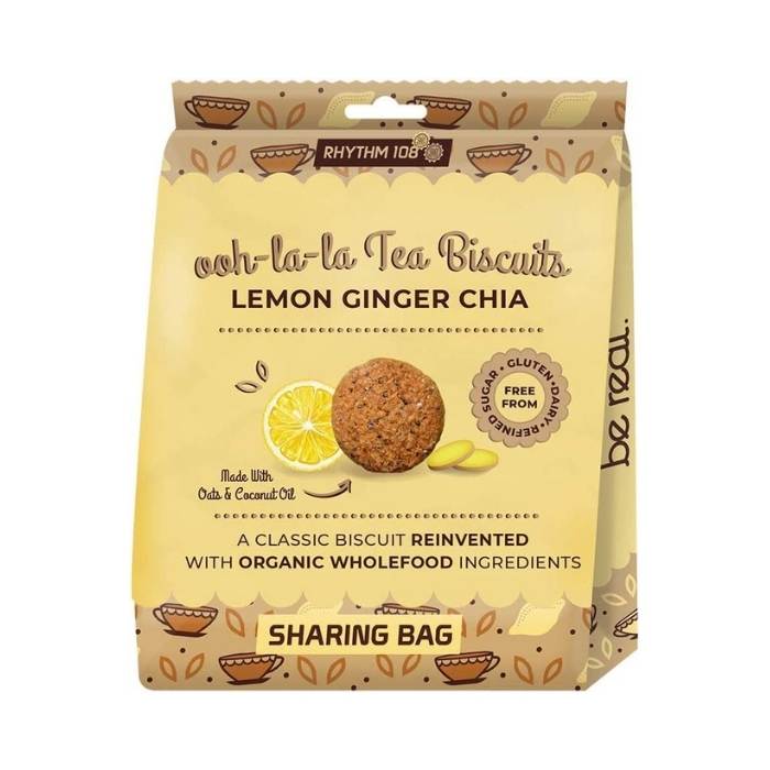 Rhythm108 - Organic Lemon, Ginger & Chai Biscuit Share Bag, 135g - Front