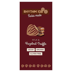 Rhythm 108 - Organic Swiss Chocolate Bar Hazelnut Truffle Filling, 100g | Pack of 9
