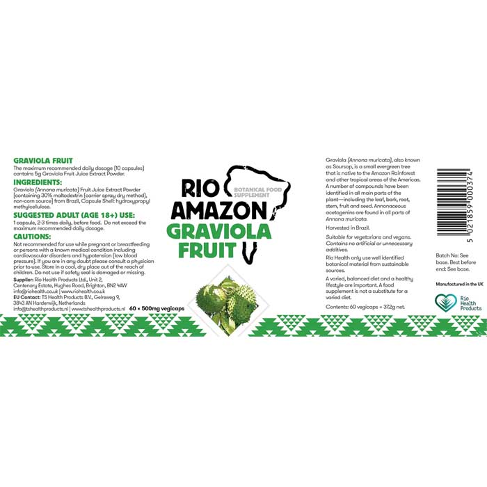 Rio Amazon - Graviola  Soursop Fruit Extract, 60 Capsules -back