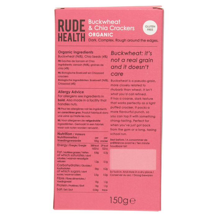 Rude Health - Buckwheat & Chia Crackers, 150g - back