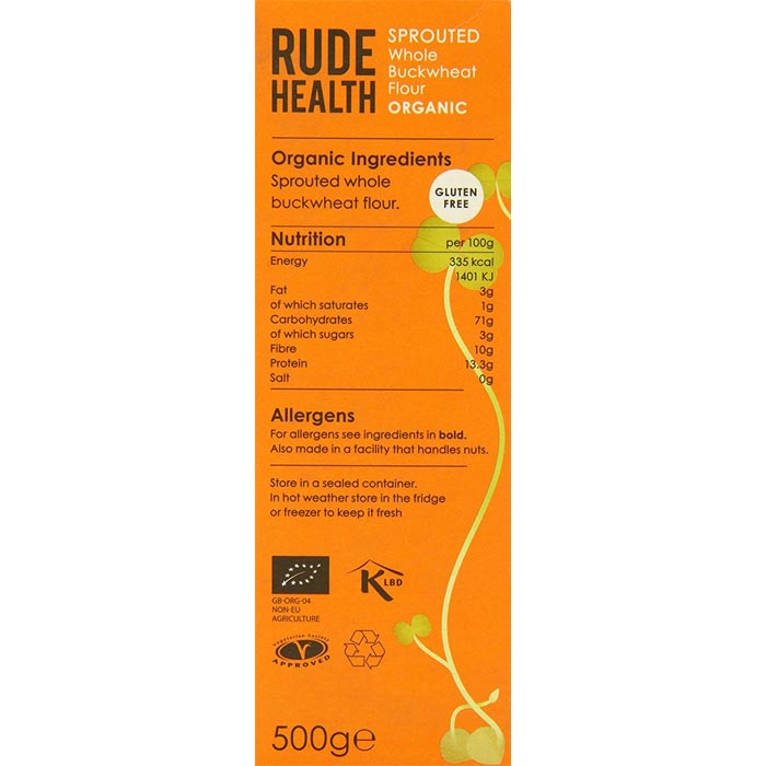 Rude Health - Organic Sprouted Whole Buckwheat Flour, 500g - back