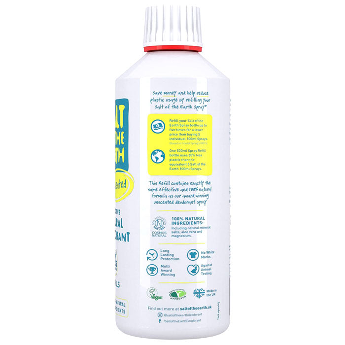 Salt Of The Earth - Natural Deodorant Spray Refills - Unscented, 500ml  - back