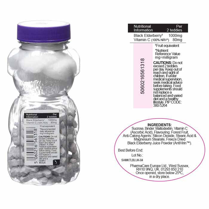 Sambucol Black Elderberry - Kids Chewable Teddies, 60 tablets - back