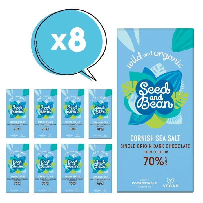 Seed & Bean - Organic Single Origin Dark Chocolate Bar Cornish Sea Salt 70%, 85g pack