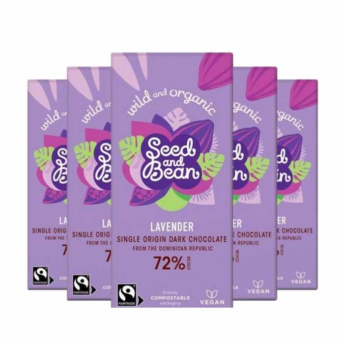 Seed & Bean - Organic Single Origin Dark Chocolate Bars - Lavender 72% (8 Bars), 85g
