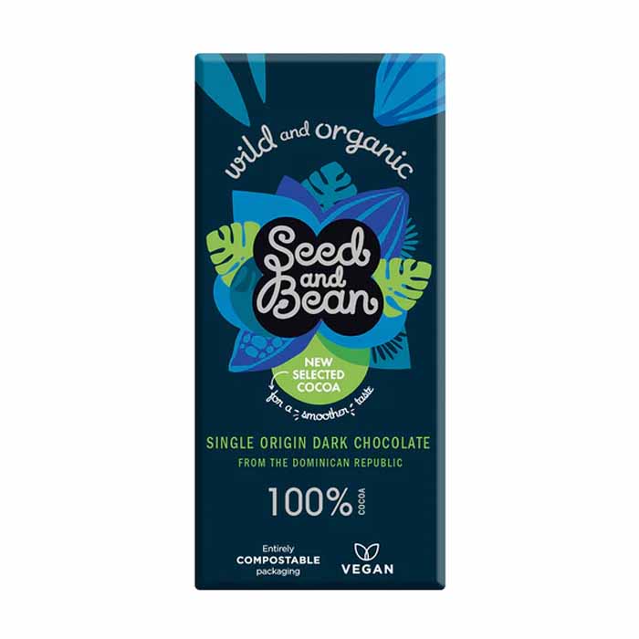 Seed & Bean - Organic and Fairtrade 100% Cocoa Ecuador Chocolate Bar, 75g  Pack of 10