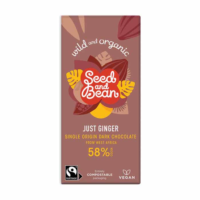 Seed & Bean - Organic and Fairtrade 58% Dark Ginger Chocolate Bar, 75g  Pack of 10
