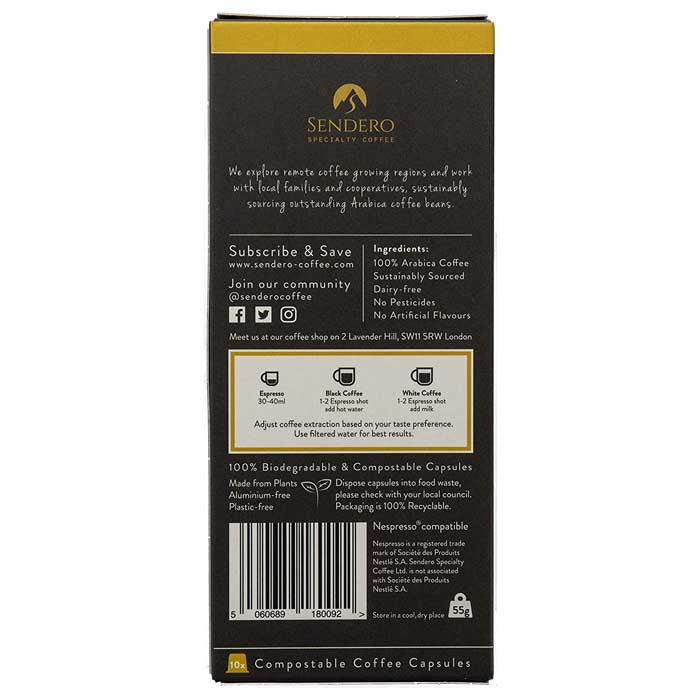 Sendero Specialty Coffee - Compostable Coffee - Colombia, 10 capsules - back