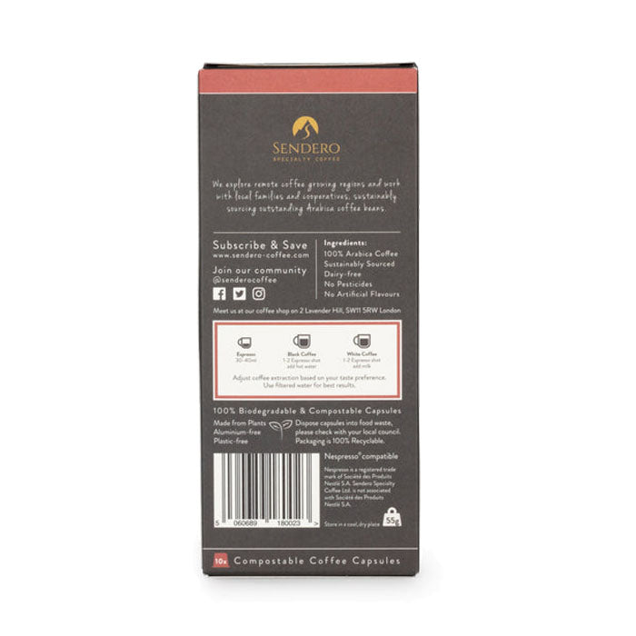 Sendero Specialty Coffee - Compostable Coffee - Guatemala, 10 capsules - back