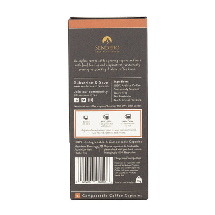 Sendero Specialty Coffee - Compostable Coffee - Peru, 10 capsules - back