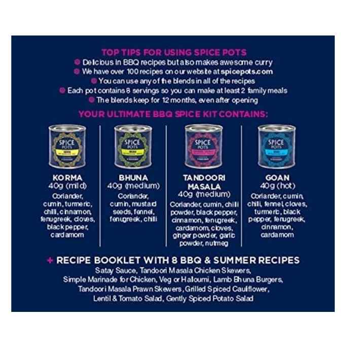Spice Pots - The Ultimate BBQ Spice Kit (4 Powders & 8 Recipes), 160g back