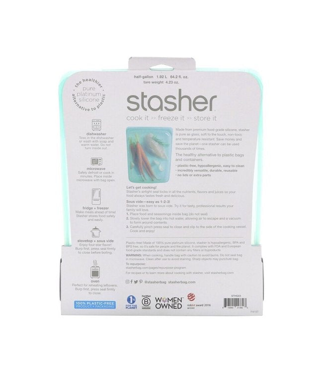 Stasher - Silicone Half Gallon Reusable Food Bags 26x22cm, 1,920ml, Aqua - Back