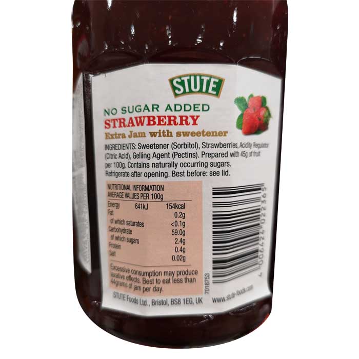 Stute - Diabetic Extra Jam Strawberry, 430g - back