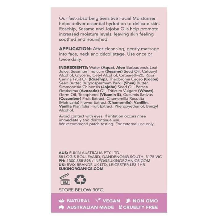 Sukin - Sensitive Natural Facial Moisturiser, 125ml - back