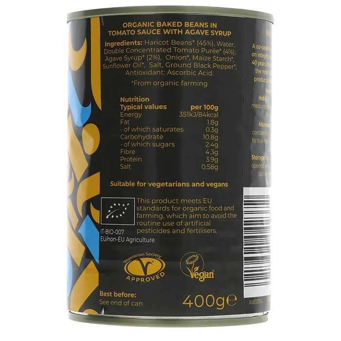 Suma Wholefoods - Organic Low Sugar Baked Beans, 400g - back