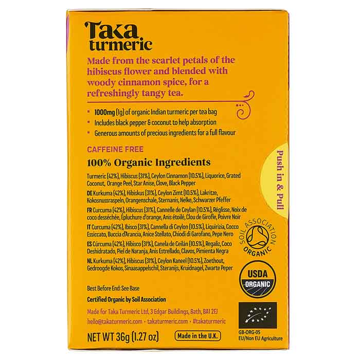 Taka - Turmeric Organic Hibiscus & Cinnamon Tea, 15 Bags  Pack of 4 - Back
