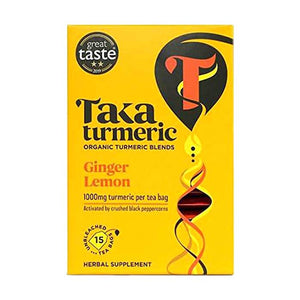 Taka Turmeric - Organic Turmeric, Ginger & Lemon Tea, 15 Bags | Pack of 4
