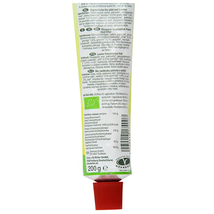 Tartex Organic Pate Tubes - Herb, 200g - back