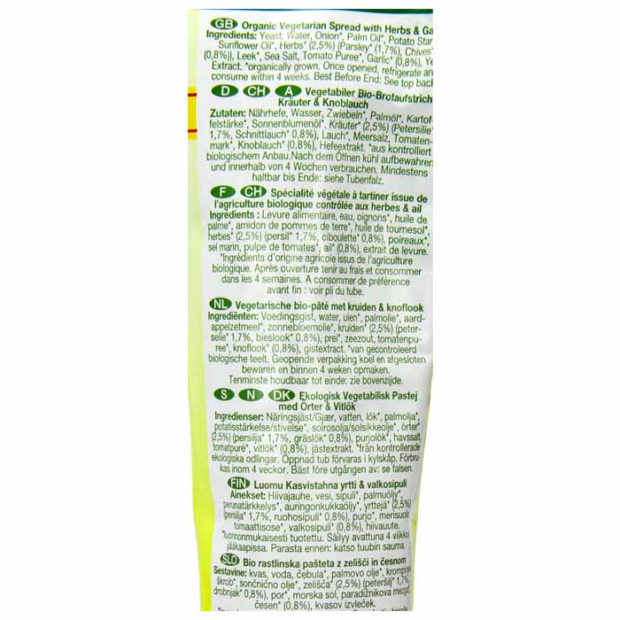 Tartex Organic Pate Tubes - Herb & Garlic, 200g - back
