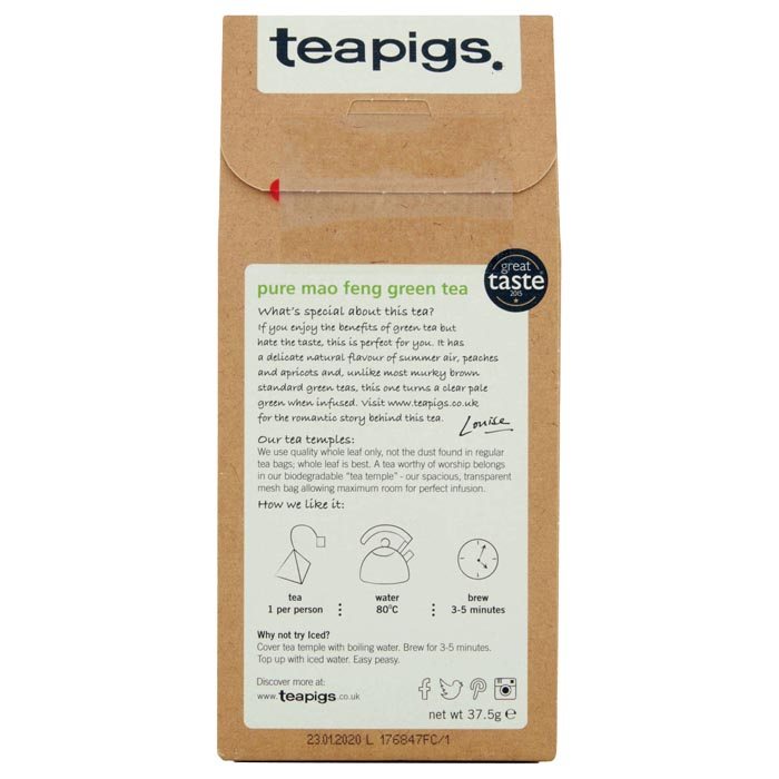 Teapigs - Mao Feng Green Biodegradable Tea Temples, 15 bags - back 