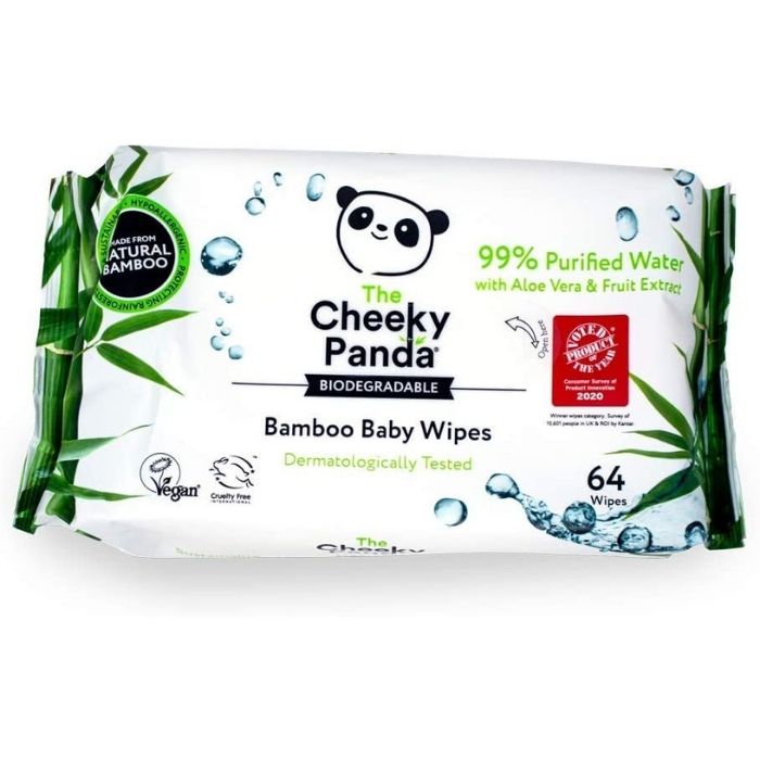 The Cheeky Panda - Biodegradable Bamboo Baby Wipes, 64 wipes - front