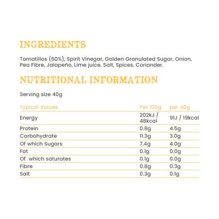 The Foraging Fox - Salsa - Green Tomatillo, 300g - back