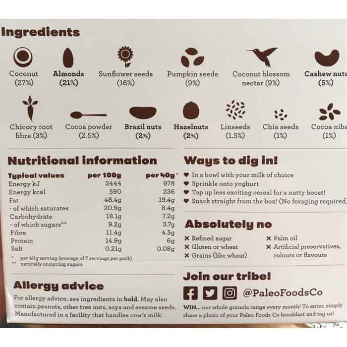 The Paleo Foods Co. - Grain Free Granola Cocoa & Hazelnut, 285g - back