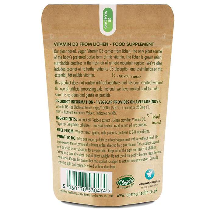 Together - Vegan Vitamin D3 Food Supplement, 30 Capsules - back