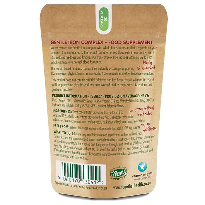 Together - WholeVit Gentle Iron Complex Food Supplement, 30 Capsules - back