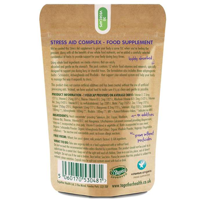 Together - WholeVit Stress Aid Complex Food Supplement, 30 Capsules - back