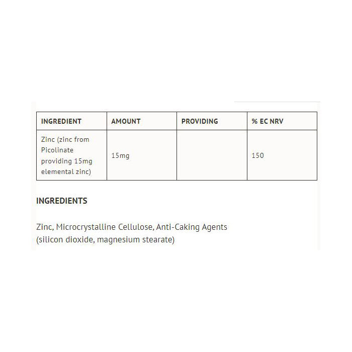 Tom Oliver Nutrition - Zinc Picolinate 15mg, 60 Capsules - back