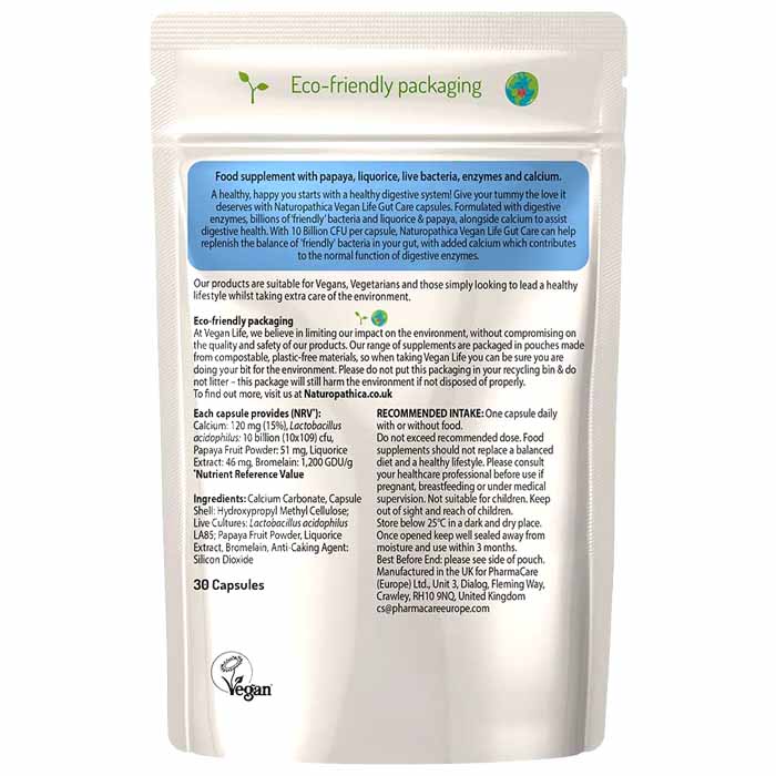 Vegan Life - Gut Care Supplement, 30 Capsules - back