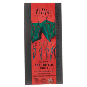 Vivani - Organic Superior Dark Chili 70% Cocoa Ecuador-Caribe Chocolate, 100g | Multiple Sizes