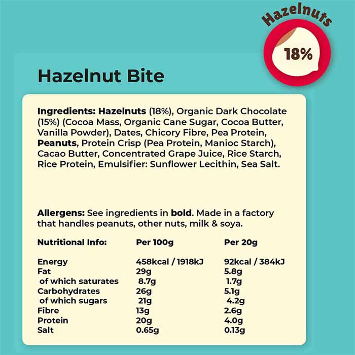 Vive - Vegan Dark Chocolate Protein Bites - Hazelnut (20-Pack) , 20g  - back
