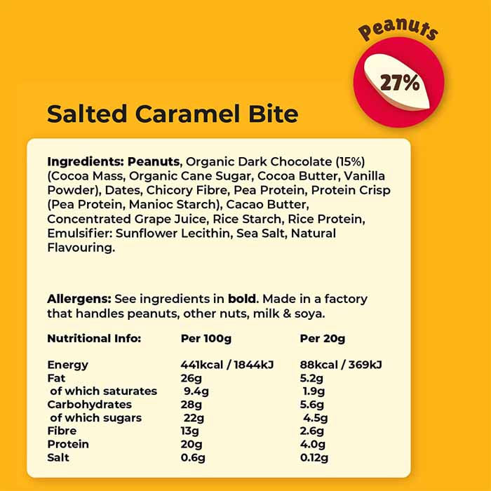 Vive - Vegan Dark Chocolate Protein Bites - Salted Caramel (20-Pack), 20g  - back