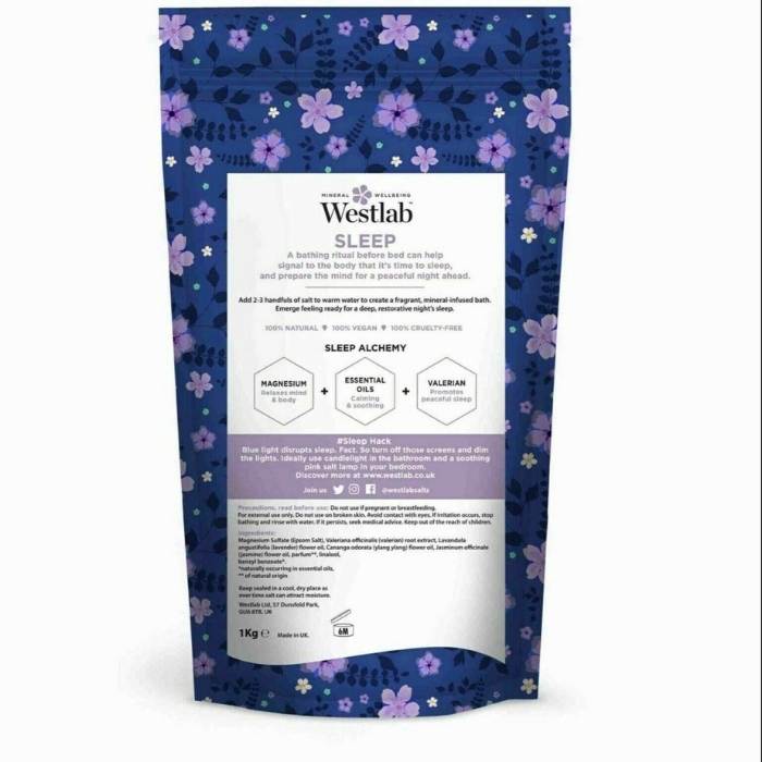 Westlab - Sleep Epsom & Dead Sea Mineral Salts with Lavender & Jasmine, 1kg - back