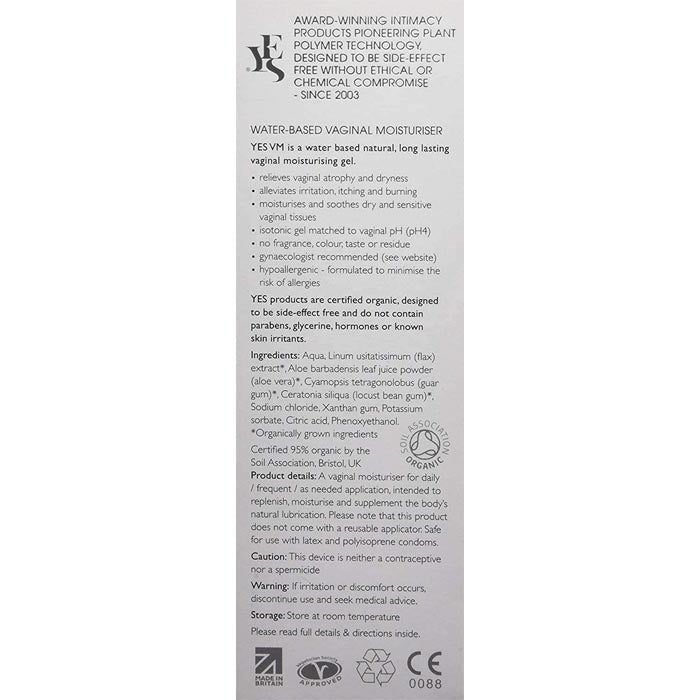 Yes - Organic Vaginal Moisturising Gel, 100ml - back