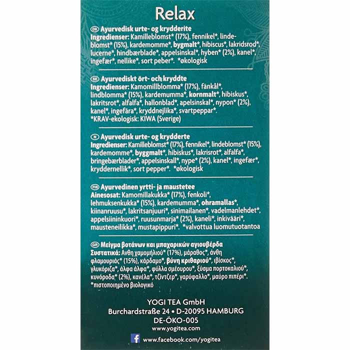 Yogi Tea - Organic Relax Tea, 17 bags - back