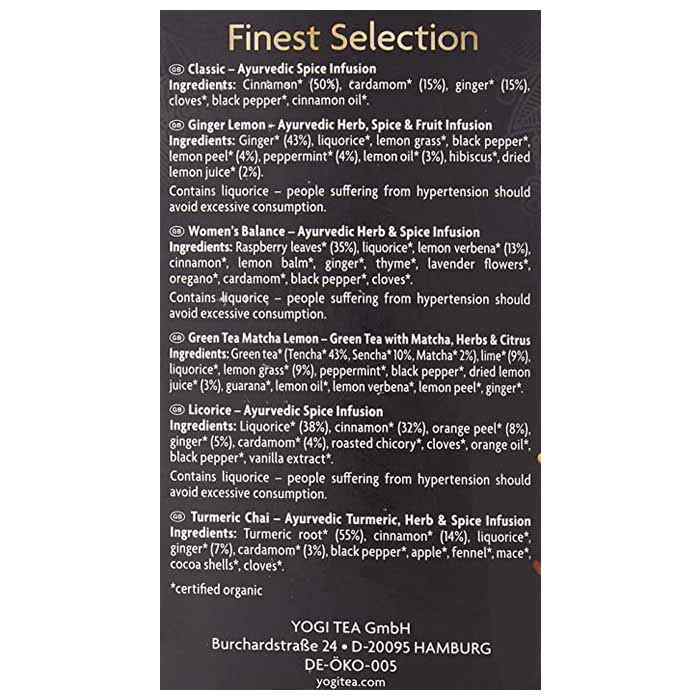 Yogi Tea - Organic Tea Finest Selection, 18 Bags - Back
