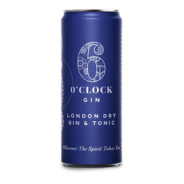 6 O'Clock Gin - London Dry Gin & Tonic Can, 250ml  Pack of 12
