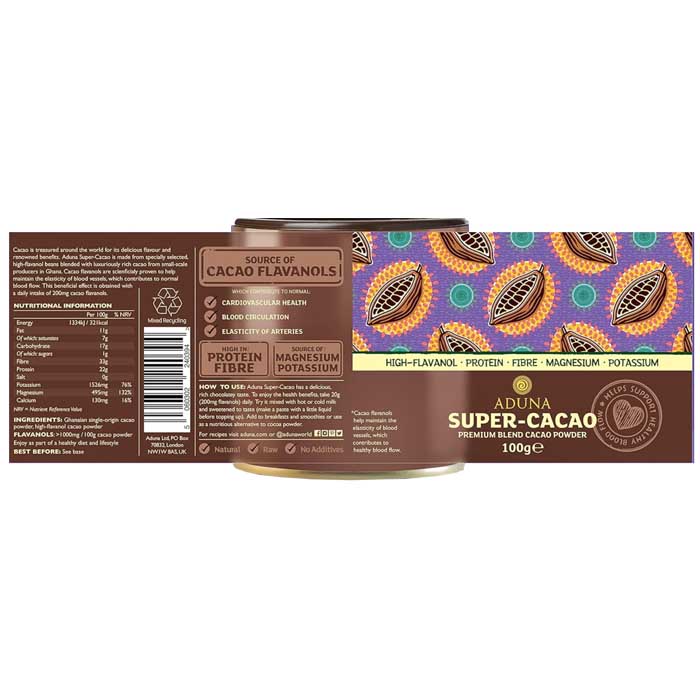 Aduna - Super-Cacao Premium Blend Powder, 100g - back